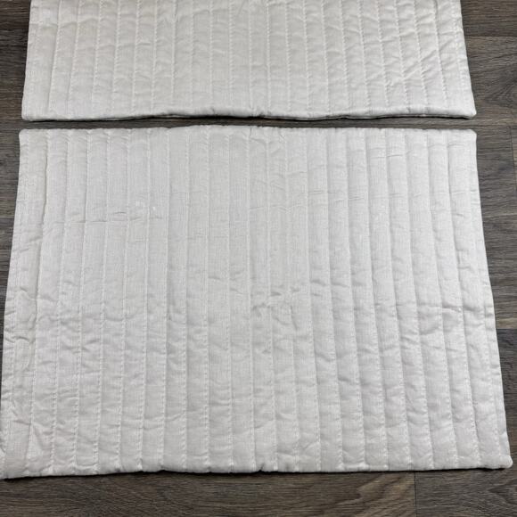 2 RESTORATION HARDWARE CHANNEL STITCHED LINEN QUILTED SHAMS In Sand - Picture 3 of 13